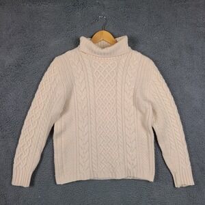 Johnstons of Elgin Cashmere Turtleneck Sweater Cream Cable Knit Scotland Women M